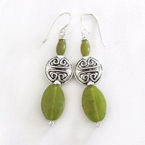 Handmade Green Serpentine Earrings with Pewter Beads